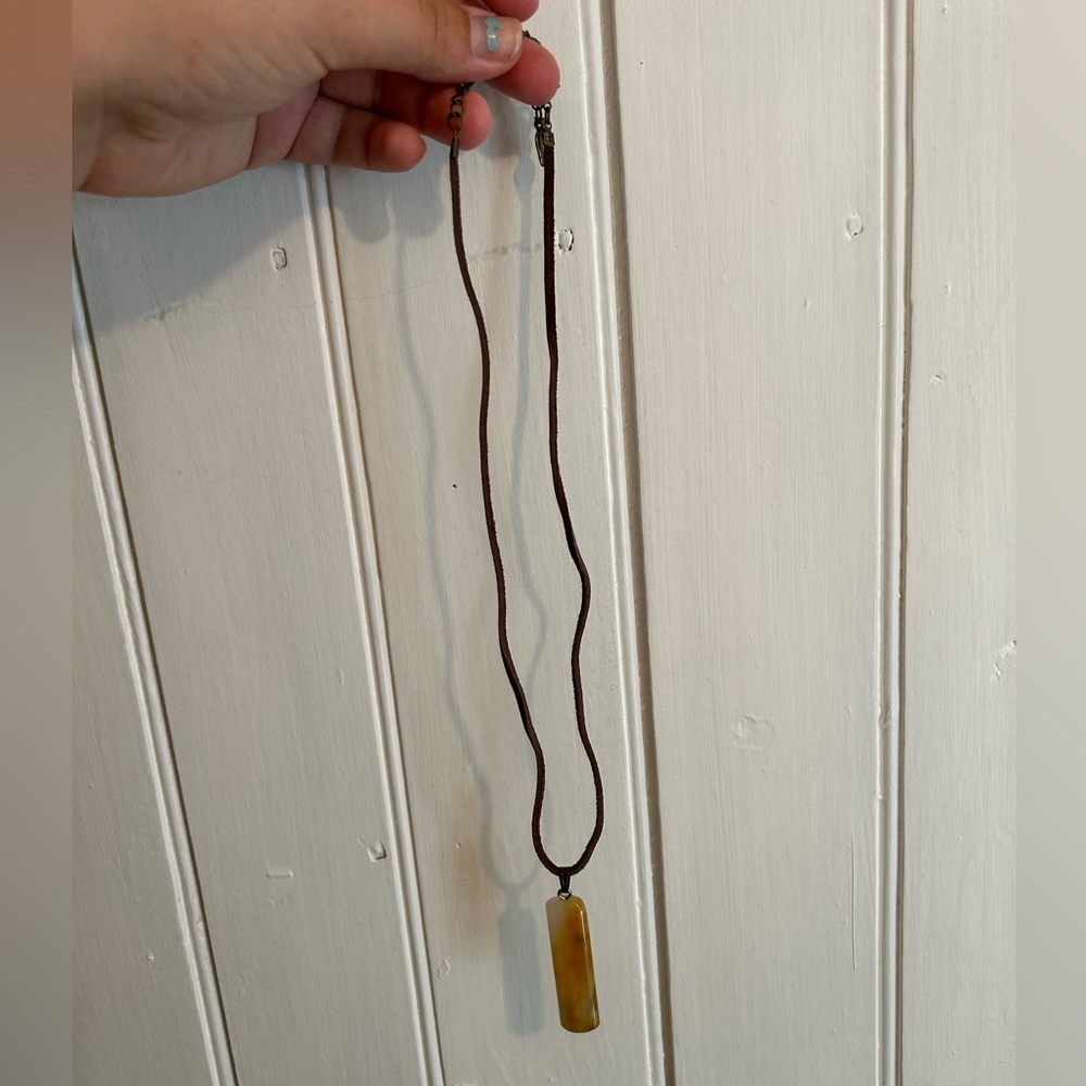 NEW handmade small shop tan small rectangular gemstone pendant necklace